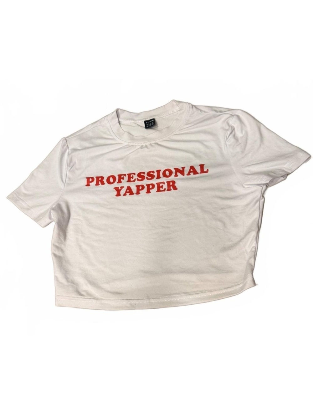 White Crop T-Shirt with 'Professional Yapper' Red Print